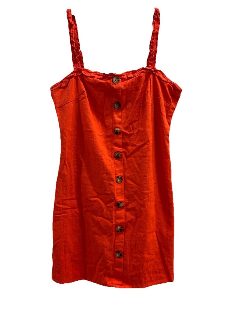 Newbury Kustom Spaghetti Strap Button Front Red / Orange Short Dress size M